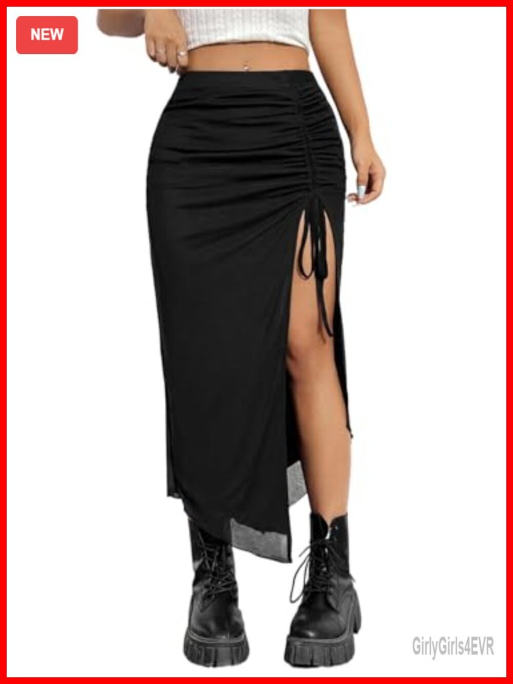 Women's High Slit Asymmetrical Mesh Long Skirt Drawstring Ruched